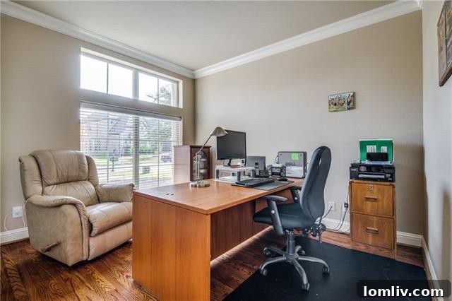 Spacious and private home office with ample natural light, perfect for remote work or study.