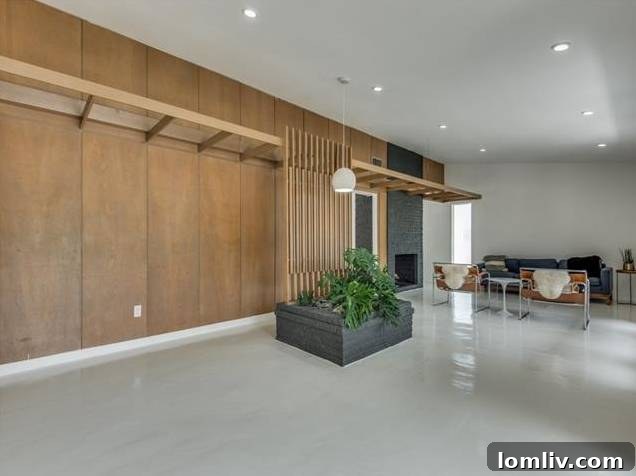 Elegant Midcentury Interior with Polished Concrete Floors