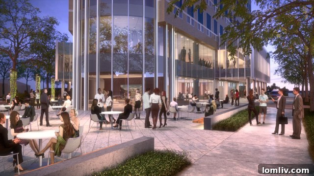 Crescent Elevates 2401 Cedar Springs Road with Revised Renovation and Valet Service 5 Rendered view of the convivial outdoor space at the front of 2401 Cedar Springs Road