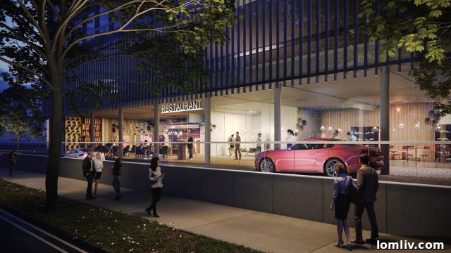 Crescent Elevates 2401 Cedar Springs Road with Revised Renovation and Valet Service 6 Detailed rendering of the Maple Avenue restaurant with outdoor patio and valet area at 2401 Cedar Springs Road