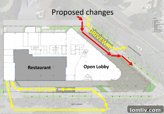 Crescent Elevates 2401 Cedar Springs Road with Revised Renovation and Valet Service 8 Site plan highlighting critical pedestrian and traffic flow issues at 2401 Cedar Springs Road