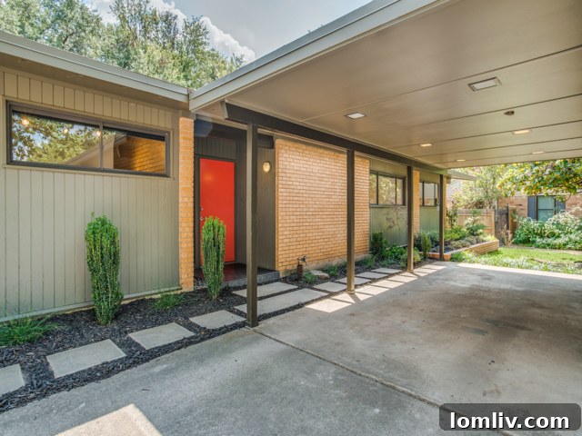 Front facade and landscape of a renovated midcentury modern home