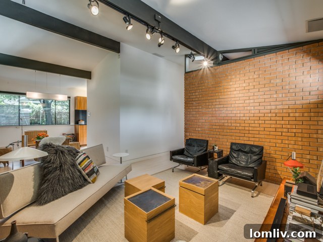 View from living room to kitchen, showcasing seamless design