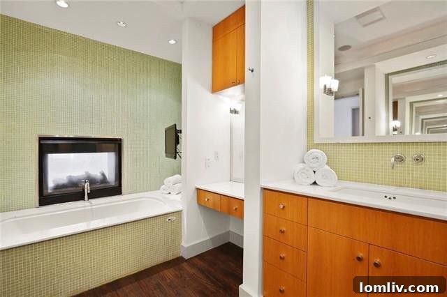 Luxury Modern Townhome Dallas - Master Bathroom with Fireplace and Designer Tile