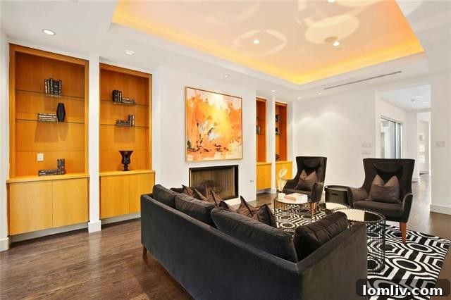 Luxury Modern Townhome Dallas - Living Area with Fireplace