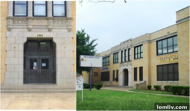 The historic Phillis Wheatley Elementary School building in Dallas, a designated landmark