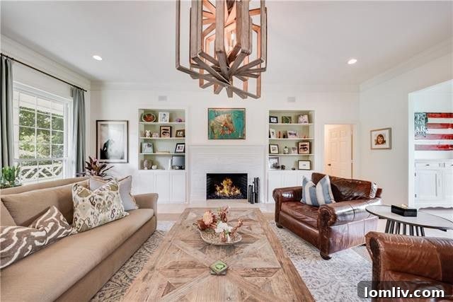 Elegant dining area with modern chandelier in a Dallas farmhouse