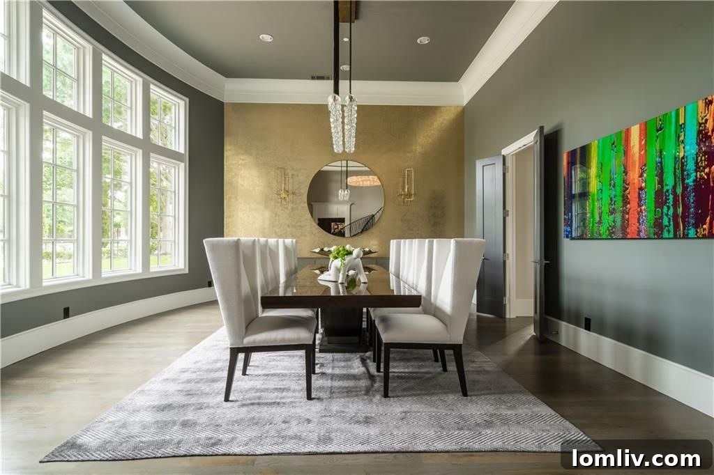 Spacious Dining Room with Elegant Lighting