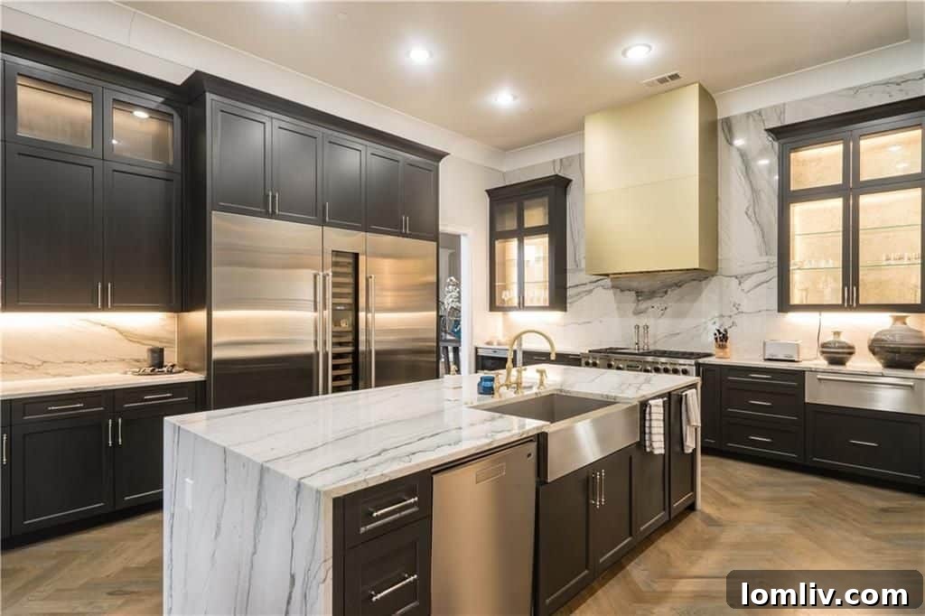 Modern Kitchen with White Marble and Quartz