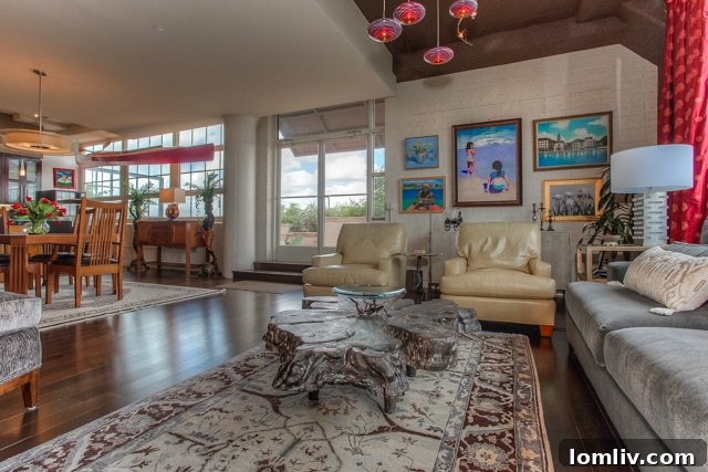 Montgomery Plaza condo living room with skyline views