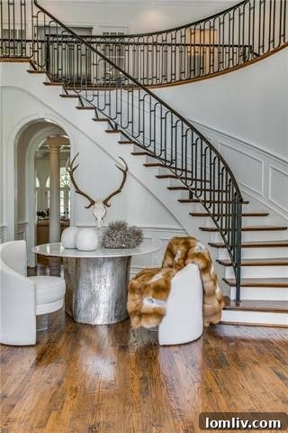 Close-up of elegant updated staircase railing, blending modern and classic design elements