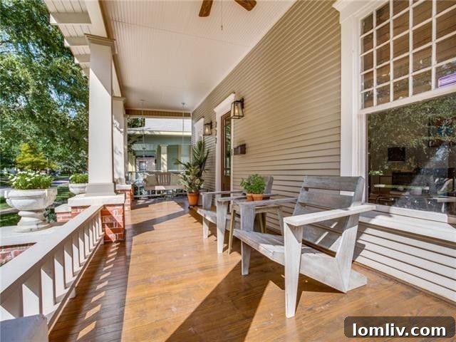 Large front porch of a historic Winnetka Heights home, perfect for Halloween decorations and enjoying Dallas fall weather.