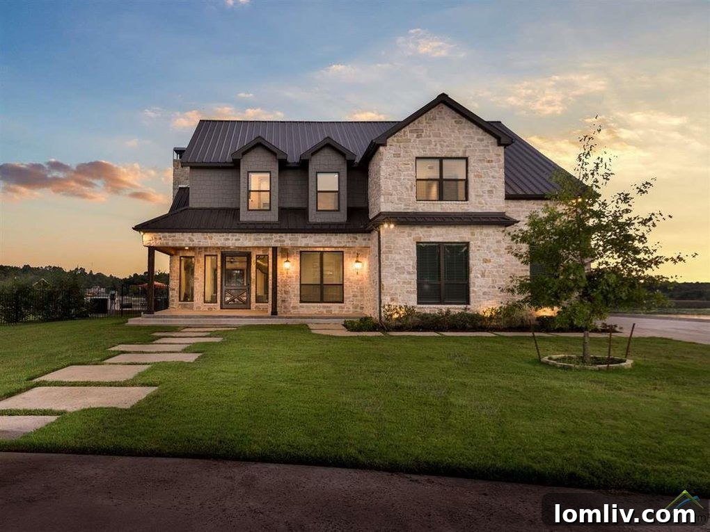 Luxurious living room with expansive lake views in Winnsboro, Texas custom home.