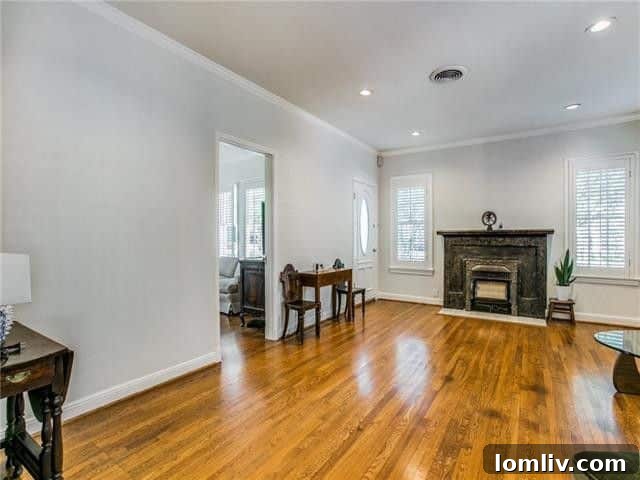 Cozy living room with fireplace and hardwood floors