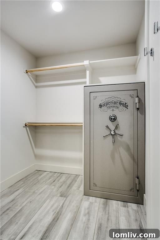 Interior view of a well-appointed closet, hinting at the hidden safe room feature for ultimate home security.