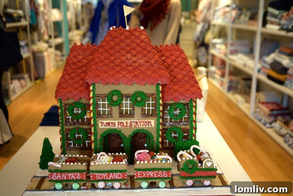Detailed gingerbread house at the Gingerbread Stroll