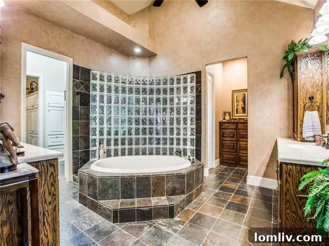 Spacious Master Bathroom Dual Vanity and Custom Cabinetry