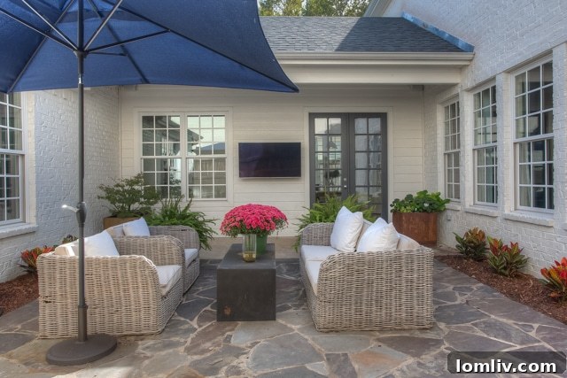 Interior flagstone patio providing an indoor-outdoor living experience