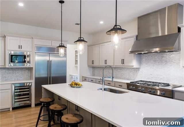 Modern farmhouse kitchen with large island and bar seating