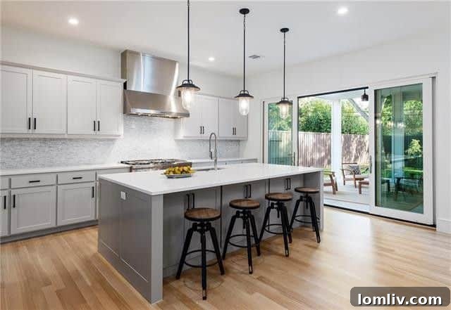 Gourmet kitchen with walk-in pantry and mosaic backsplash