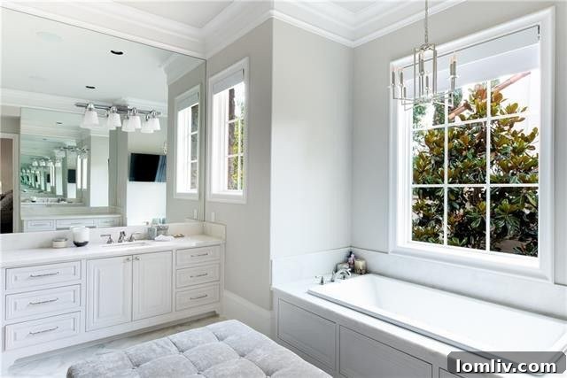 Spacious bedroom with elegant furnishings and ample natural light