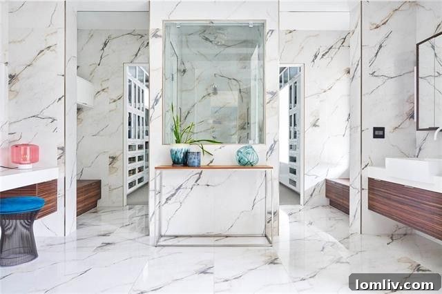 Luxurious master bathroom with a freestanding tub and a comfortable sofa, serving as a private sanctuary