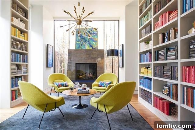 Cozy and inviting library with four armchairs, designed as a family gathering space