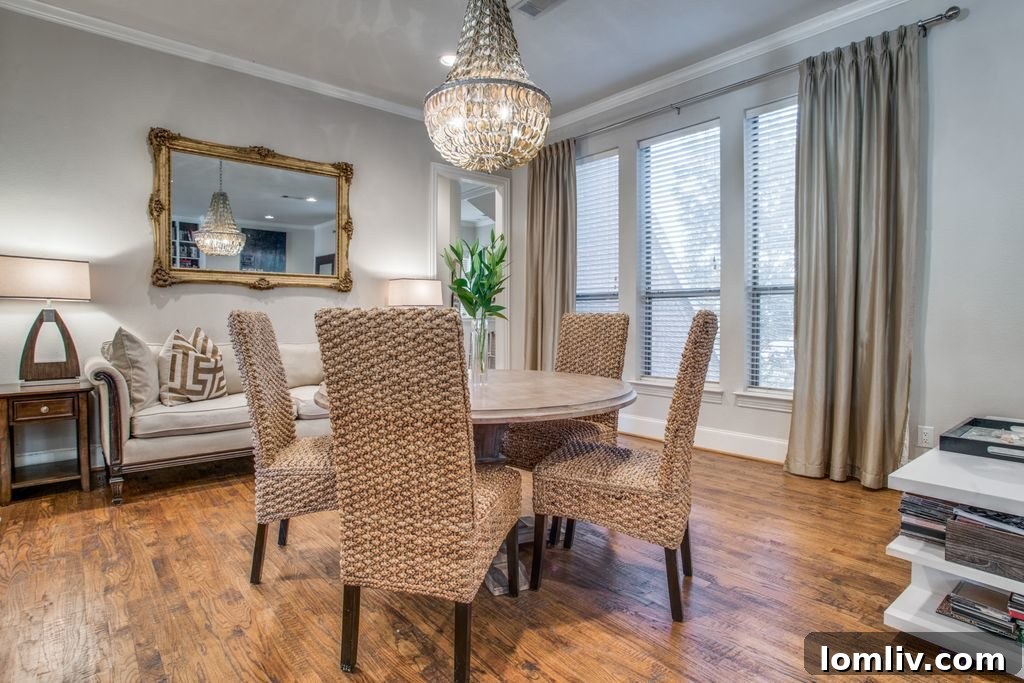 View from the dining area into the open-concept living space