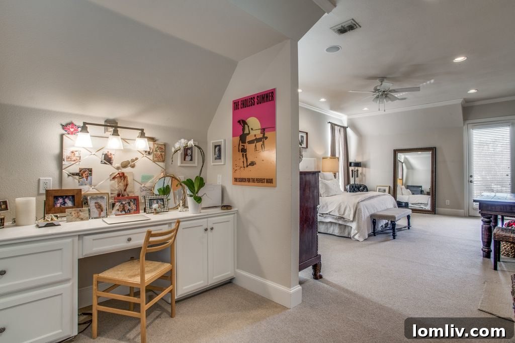 Master bedroom with a calming color palette and abundant space