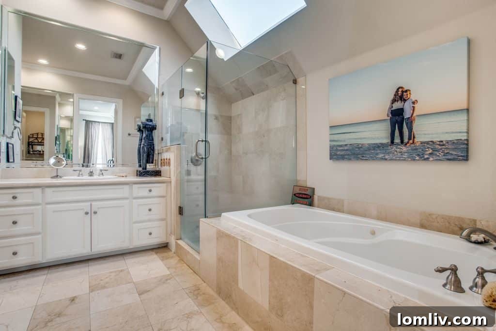 Luxurious master bathroom with a deep soaking tub