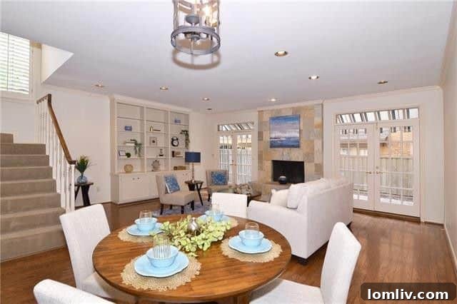 Inviting living room with a fireplace and hardwood floors in a Dallas condo