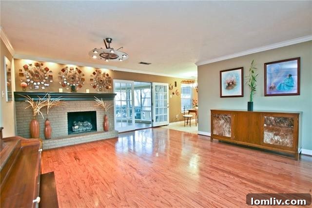 Living Room with Fireplace and Christmas Tree Space
