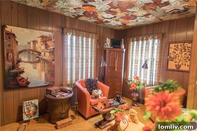 Another view of a richly decorated room, highlighting the blend of textures and patterns in the Lion Gate Estate