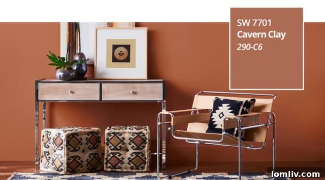 Sherwin Williams' Cavern Clay, a warm, earthy terra cotta tone
