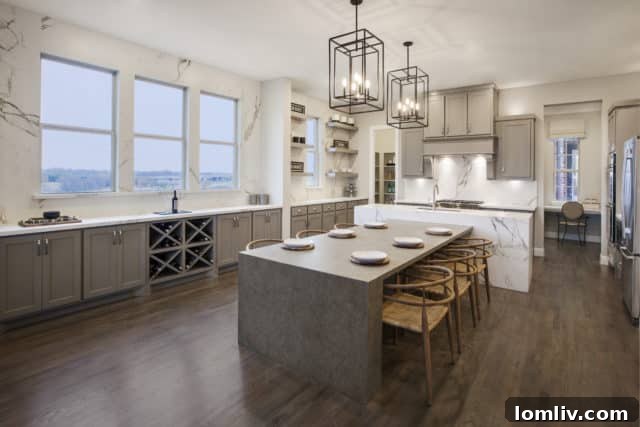 Modern kitchen with a large island and ample seating