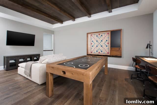 Bright kitchen featuring white cabinets, a large island, and modern pendant lighting