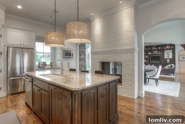 Open Kitchen Double Fireplace Fort Worth Home