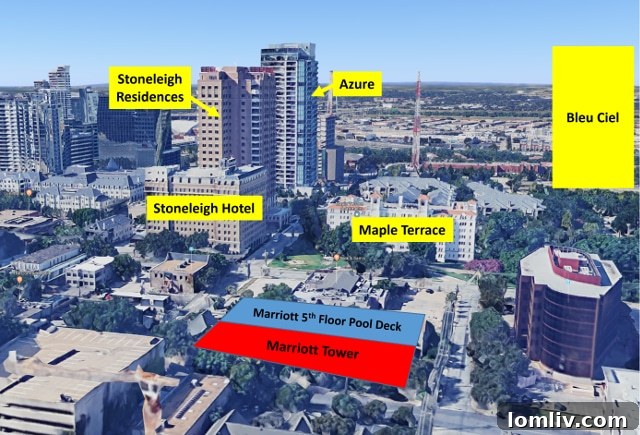 Uptown Marriott Dallas architecture illustrating sound reflection from pool deck towards residential neighbors.