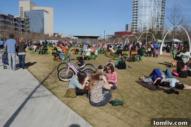 Klyde Warren Park in Dallas, a popular urban park built over a freeway.