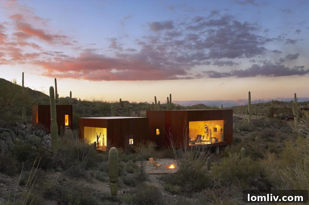 Desert Nomad House, Tucson, Arizona. A minimalist dwelling designed by Rick Joy, echoing the forms and textures of its arid surroundings.