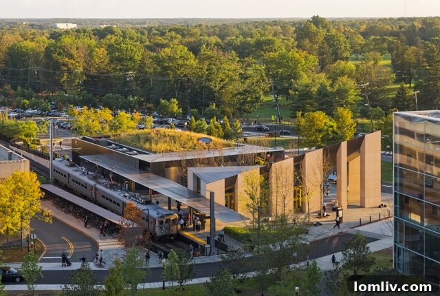 Princeton Dinky Train Station, Princeton, New Jersey. A modern transit hall and market designed by Rick Joy for Princeton University.