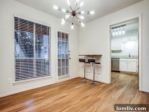 Spacious dining room with outdoor access