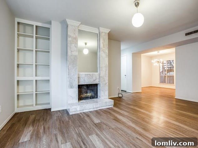 Elegant living room with marble fireplace