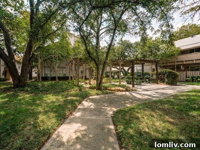 Lush treed courtyard in the condo complex