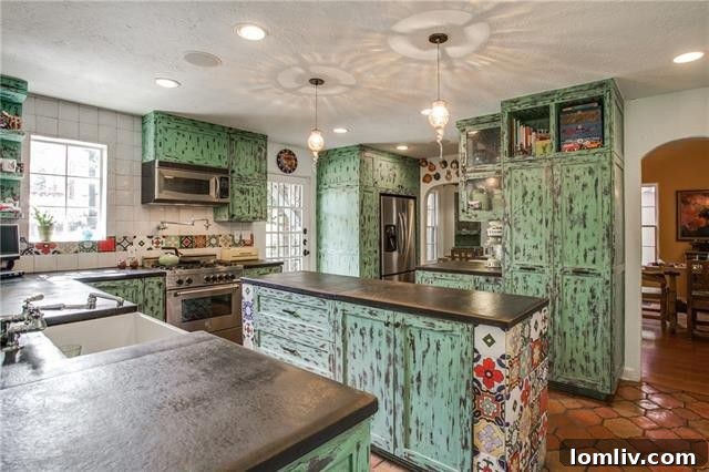 A cozy corner or a close-up of a decorative element inside the home, possibly showcasing the Batchelder fireplace or intricate tiling.