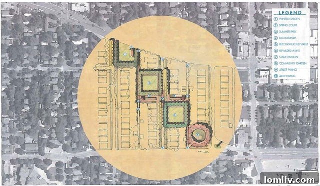 Conceptual design rendering showcasing the potential appearance of the new parks and green spaces after the connector's removal.