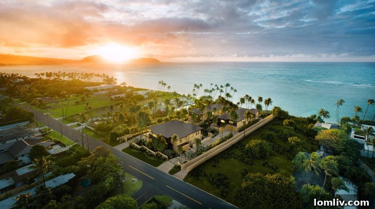 Aerial view of Kahala coastline with vacant lots