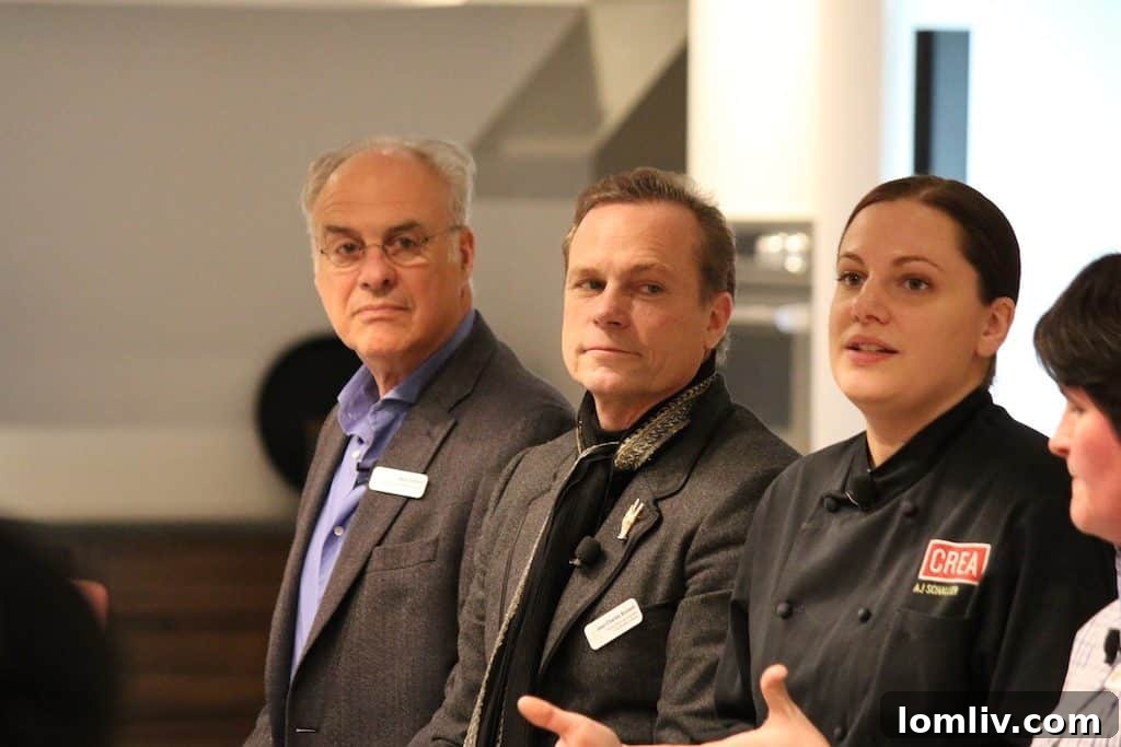 Mark Bittman, Jean-Charles Boisset, and A.J. Schaller discussing 'True to Food' at Signature Kitchen Suite's Experience and Design Center opening in Napa, CA.