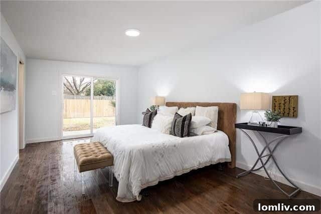 Spacious and Bright Master Bedroom with Hardwood Floors