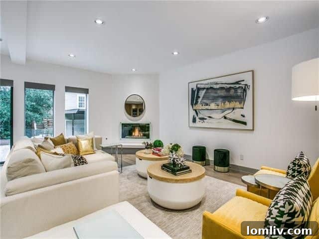 Lakewood Tudor's Modern Renaissance 9 Vibrant and artfully staged living area with unique furniture